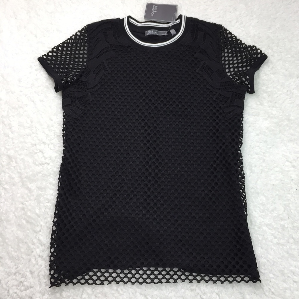89th and Madison Black Crochet Overlay Shirt SMALL